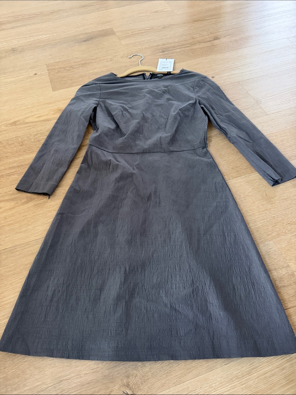 Theory Charcoal Long-Sleeve Boatneck A-Line Dress - Picture 2 of 3